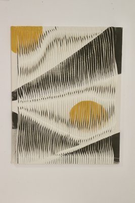 Textile Sculpture Board with Wave and Relief Effect in Charcoal and Yellow Shades-OTF-1817697