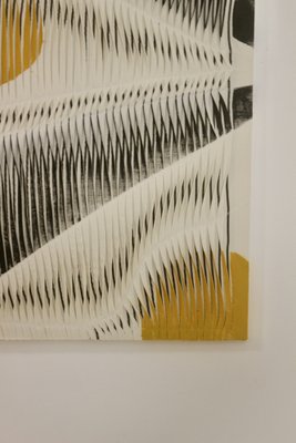 Textile Sculpture Board with Wave and Relief Effect in Charcoal and Yellow Shades-OTF-1817697