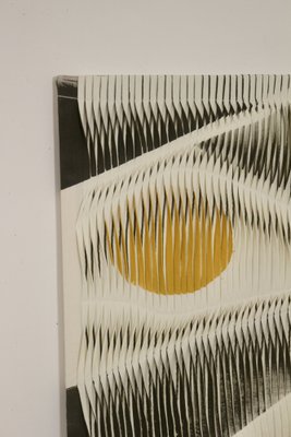 Textile Sculpture Board with Wave and Relief Effect in Charcoal and Yellow Shades-OTF-1817697