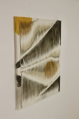 Textile Sculpture Board with Wave and Relief Effect in Charcoal and Yellow Shades-OTF-1817697