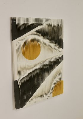 Textile Sculpture Board with Wave and Relief Effect in Charcoal and Yellow Shades-OTF-1817697