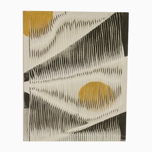 Textile Sculpture Board with Wave and Relief Effect in Charcoal and Yellow Shades-OTF-1817697