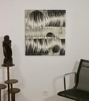 Textile Sculpture Board with Wave and Relief Effect in Charcoal Shades-OTF-1817611