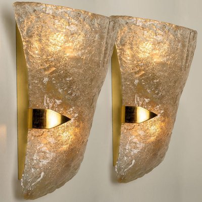 Textured Murano Glass Brass Sconces, 1960s, Set of 2-VDW-832083