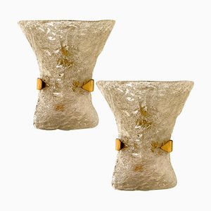 Textured Murano Glass Brass Sconces, 1960s, Set of 2-VDW-832083