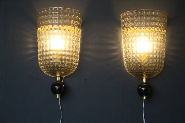 Textured Smoked Murano Glass Sconces, 2000s, Set of 2-YF-1709046