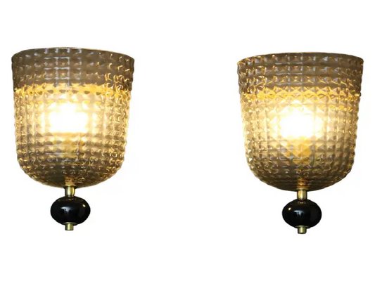 Textured Smoked Murano Glass Sconces, 2000s, Set of 2-YF-1709046