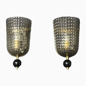 Textured Smoked Murano Glass Sconces, 2000s, Set of 2-YF-1709046