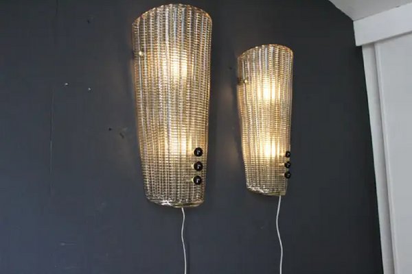 Textured Smoked Murano Glass Sconces with Little Black Glass Pearls, 2000s, Set of 2-YF-1718110