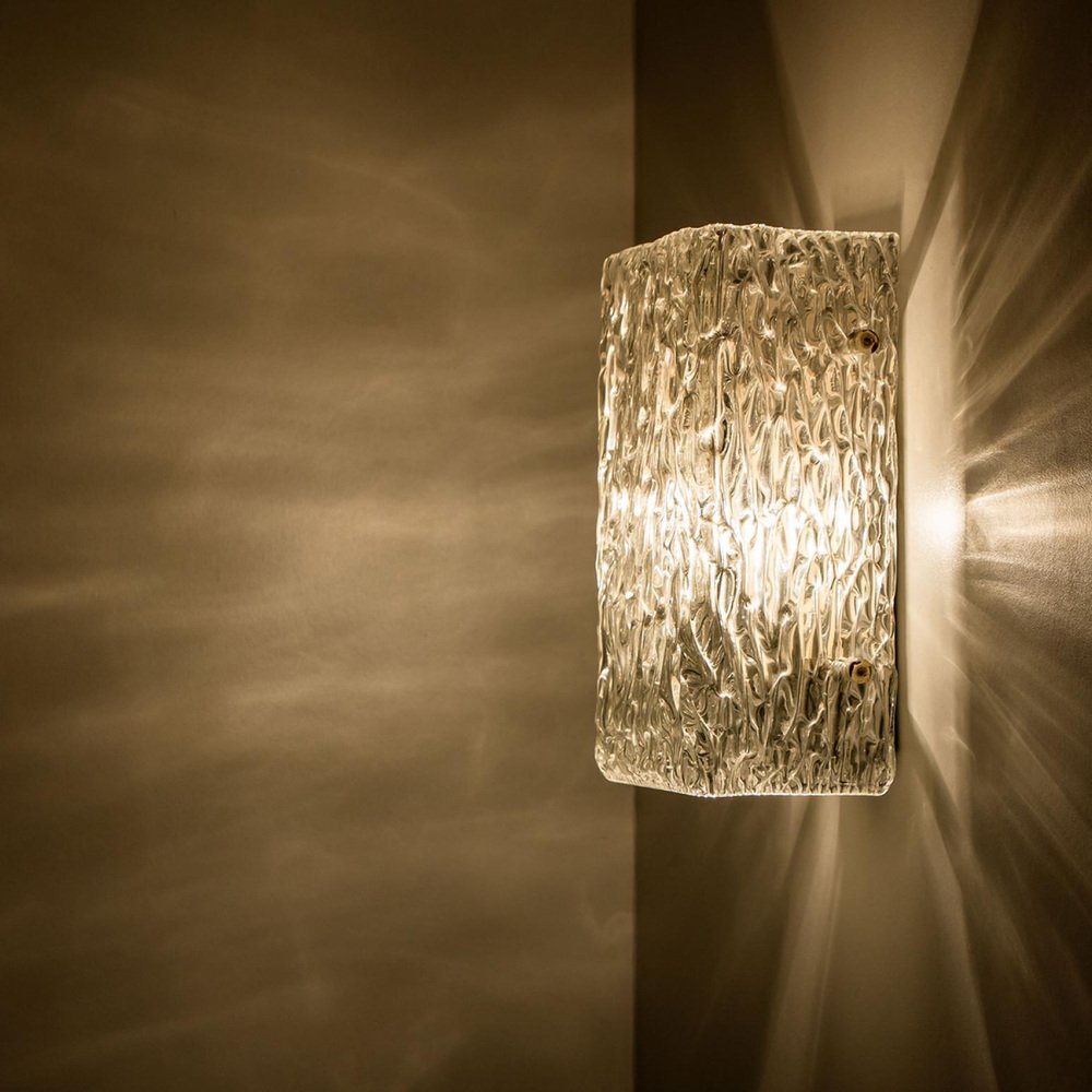 Textured Wave Glass Wall Light attributed to Kaiser Leuchten, 1970s