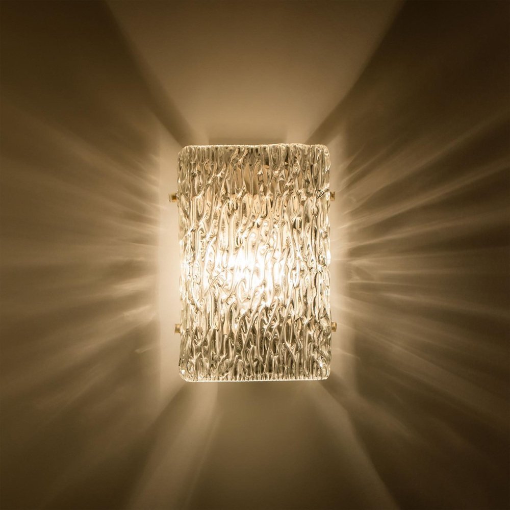 Textured Wave Glass Wall Light attributed to Kaiser Leuchten, 1970s