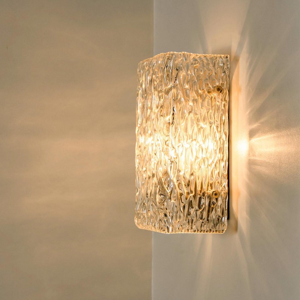 Textured Wave Glass Wall Light attributed to Kaiser Leuchten, 1970s