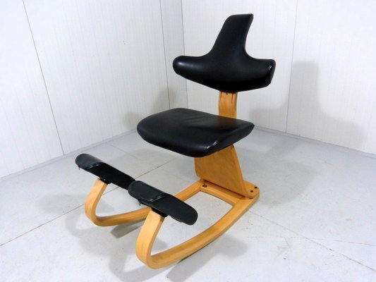 Thatsit Balance Chair in Beech & Leather Chair by Peter Hvidt for Stokke, 1990s-TU-1801270