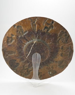 The Allegory of Time Copper Wall Decoration with Horoscope Signs, 1970s-UWE-791987