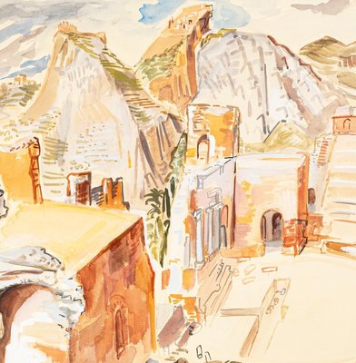 The Ancient Theater - Watercolor on Paper by M.E. Wrede - Mid 20th Century Mid 20th Century-ZCI-760745