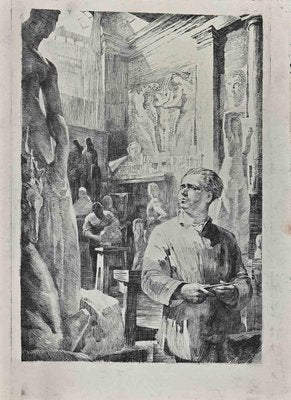 The Artist in Fine Art Academy, Original Etching, Early 20th-Century-ZCI-1300565