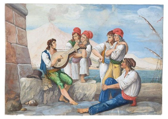 The Ballad Singer - Original Etching by Anonymous Neapolitan Master - 1800 19th Century-ZCI-761818