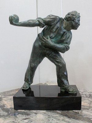 The Boules Player, Bronze Sculpture with Green Patina, Early Twentieth Century-RVK-805574