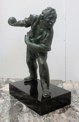 The Boules Player, Bronze Sculpture with Green Patina, Early Twentieth Century-RVK-805574