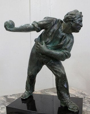 The Boules Player, Bronze Sculpture with Green Patina, Early Twentieth Century-RVK-805574