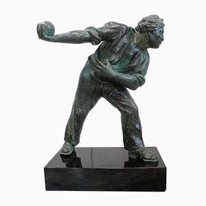 The Boules Player, Bronze Sculpture with Green Patina, Early Twentieth Century-RVK-805574