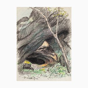 The Cave - Pencil and Pastel Drawing by M. Juan - Late 20th Century Late 20th Century-ZCI-758072