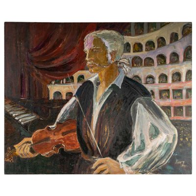 The Cellist in Concert, 20th Century, Oil on Canvas