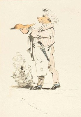 The Chef - Original Ink Drawing and Watercolor by J.J. Grandville 1845 ca.-ZCI-756325