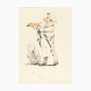 The Chef - Original Ink Drawing and Watercolor by J.J. Grandville 1845 ca.-ZCI-756325