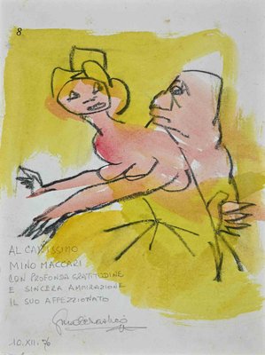 The Couple, Dedicated to Mino Maccari, Original Drawing, 1976-ZCI-1250817