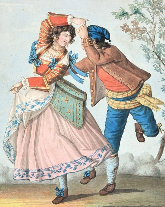 The Dance - Original Ink and Watercolor by Unknown Artist 19th Century 19th Century