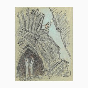 The Descent Into the Cave, Original Pencil and Pastel Drawing, 20th Century-ZCI-889882