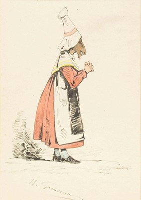 The Devotee - Original Ink Drawing and Watercolor by J.J. Grandville 1845 ca.-ZCI-756337