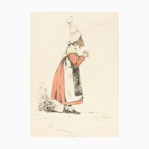 The Devotee - Original Ink Drawing and Watercolor by J.J. Grandville 1845 ca.-ZCI-756337