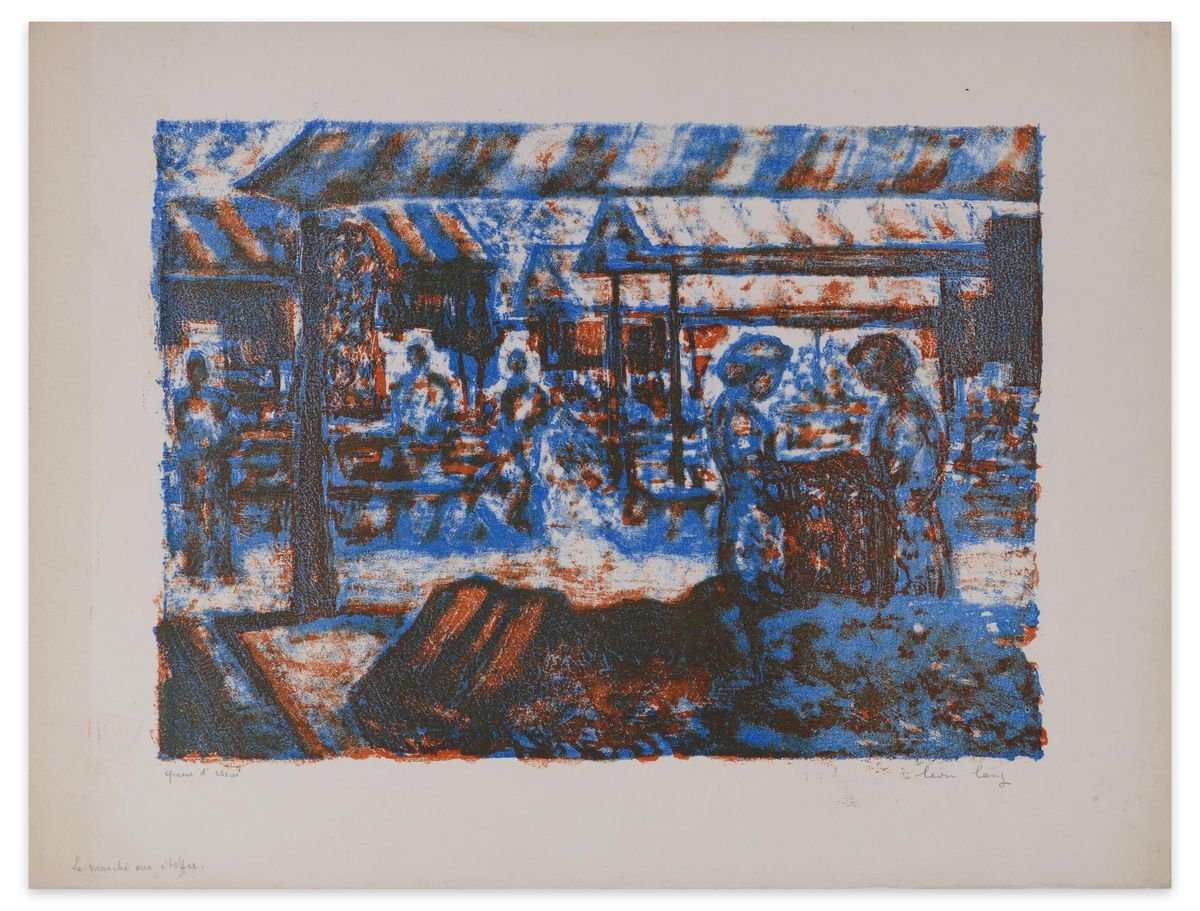 The Fabric Market - Original Lithograph by Léon Lang - Late 1900 Late 1900