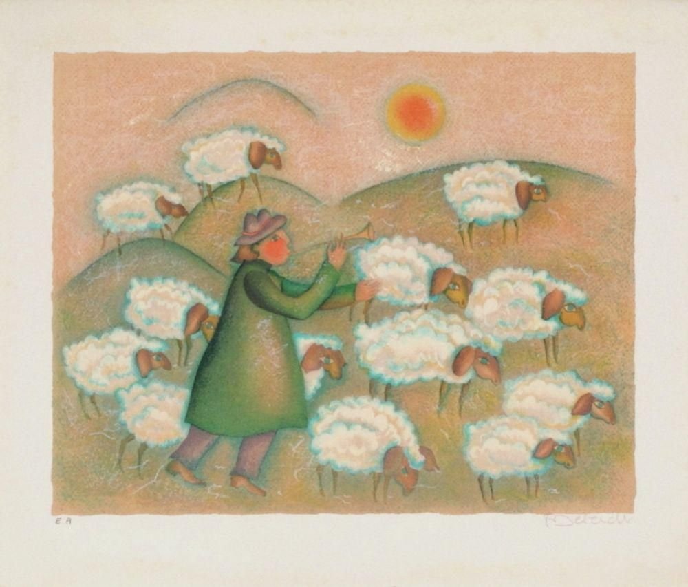 The Field, Shepherd and His Flock by Françoise Deberdt