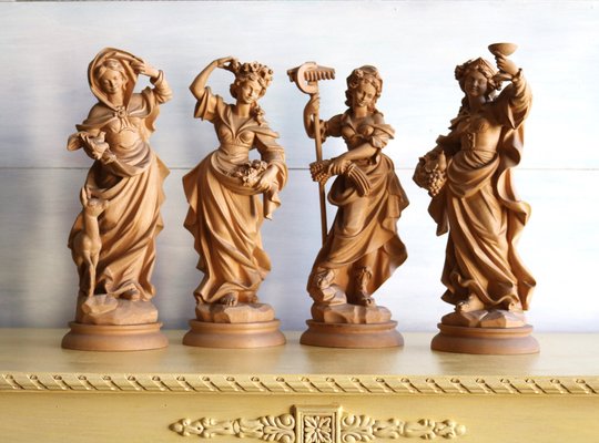 The Four Seasons Figurines in Maple Wood, Set of 4-IYX-1771171