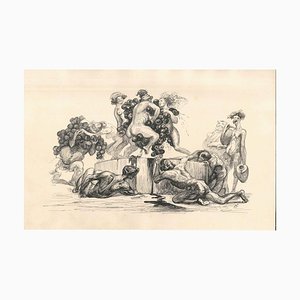 The Grapes Harvest - Original Ink Drawing by Lac Man Early 20th century-ZCI-755690