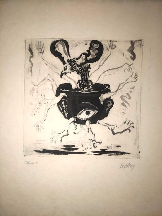 The Human Pot - Original Etching by R. Naly - 1955 1955