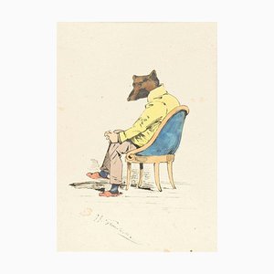 The Intellectual - Original Ink Drawing and Watercolor by J.J. Grandville 1845 ca.-ZCI-756343