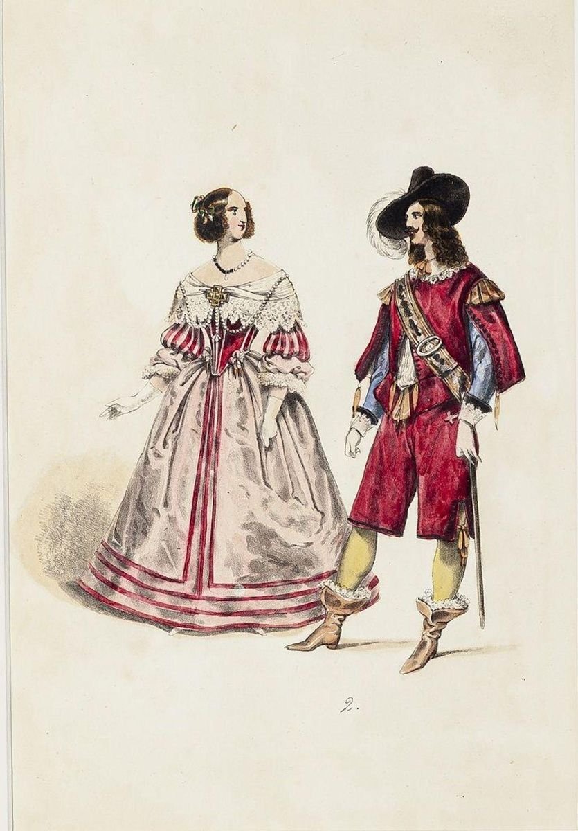 The Lady and the Musketeer - Original Lithograph - End of 19th Century End of the 19th Century