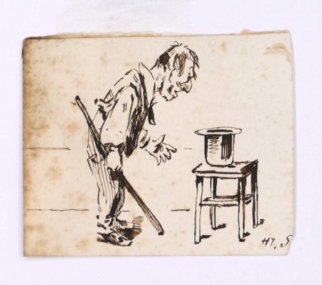 The Magician - Original Ink Drawing on Paper by H. Somm - Late 19th Century Late 19th Century-ZCI-762173