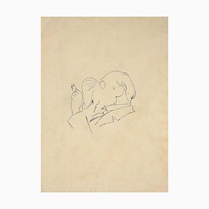 The Man With Cigarette, Original Drawing in China Ink, Early 20th Century-ZCI-942631