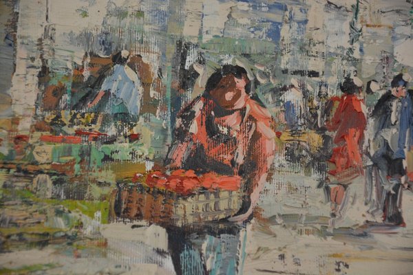 The Market - Oil on Canvas by L. De Mitri - 1980s 1980s-ZCI-757684