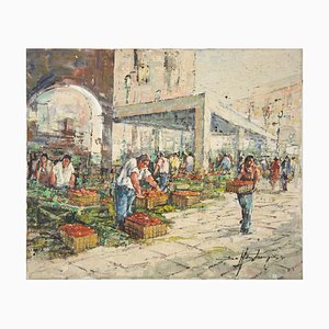 The Market - Oil on Canvas by L. De Mitri - 1980s 1980s-ZCI-757684