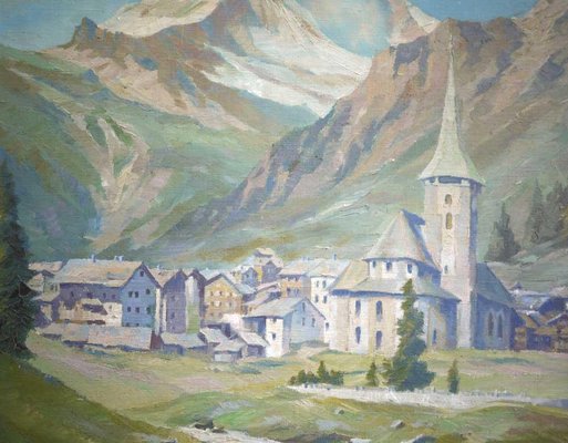 The Matterhorn and Zermatt, 1938, Oil on Cardboard, Framed-BGS-1077919