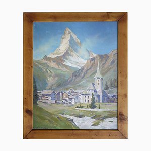 The Matterhorn and Zermatt, 1938, Oil on Cardboard, Framed-BGS-1077919