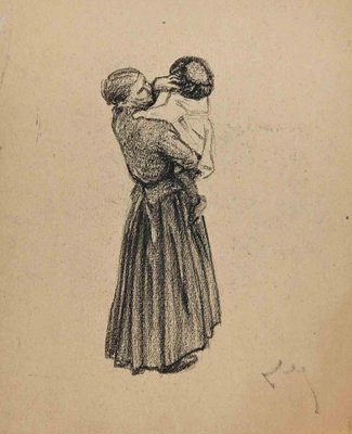 The Mother and Child, Original Drawing, Early 20th-Century-ZCI-1250833