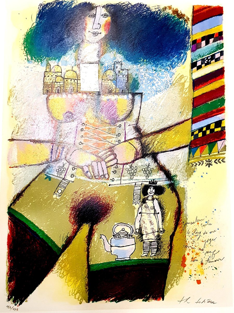 Théo Tobiasse - Jerusalem Inside - Original Lithograph with Collage 1982