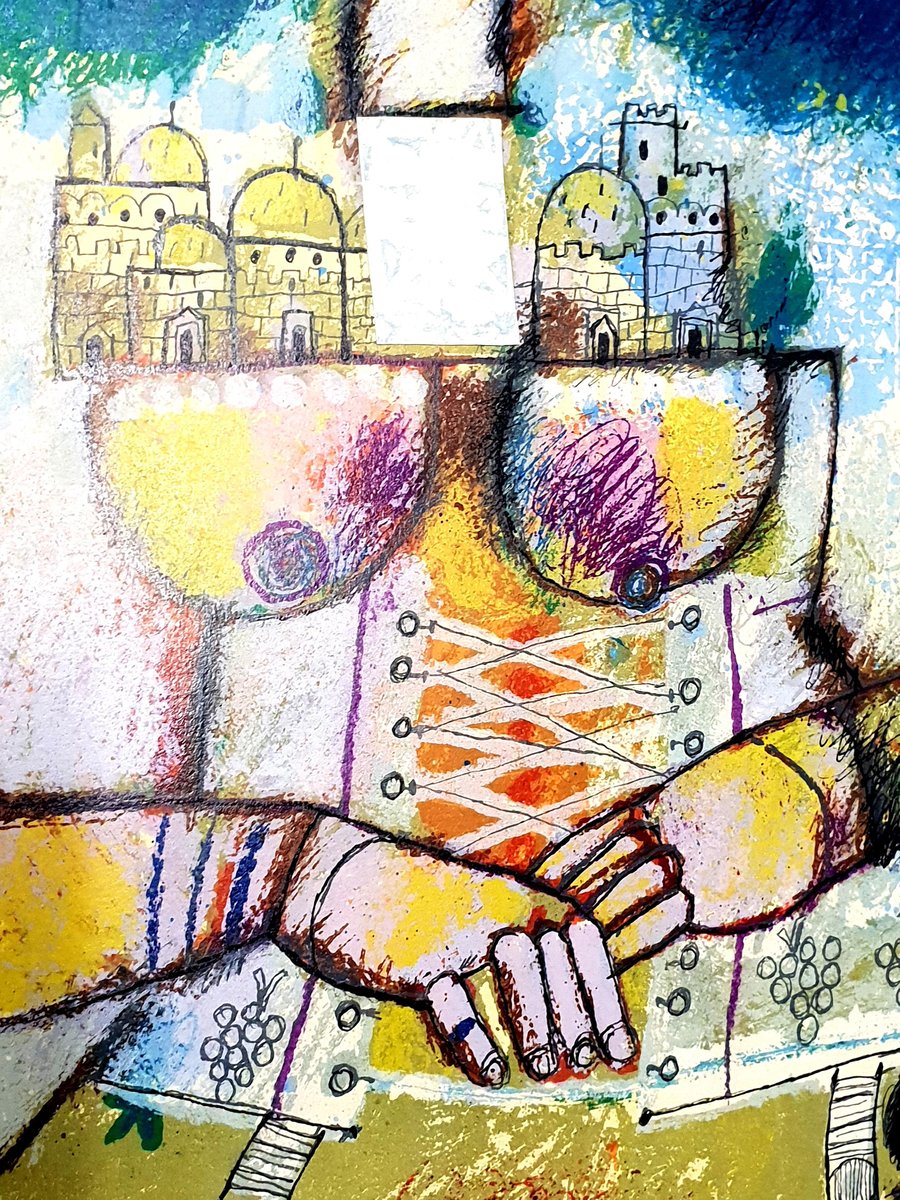 Théo Tobiasse - Jerusalem Inside - Original Lithograph with Collage 1982